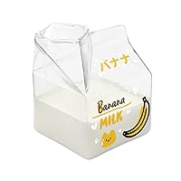Milk Carton Glass Mug Square Cute Breakfast Cup for Portable Students Clear Milk Cups Banana