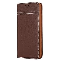 ONNAT-Genuine Leather Case for iPhone 15 Pro Max/15 Pro/15 with Folio Full Protection Wallet Phone Cover with Card Slots (Brown,15)