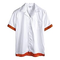VATPAVE Mens Embroidery Satin Silk Shirt Casual Button Down Short Sleeve Summer Shirts