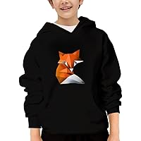 Unisex Youth Hooded Sweatshirt Geometric Patterned Fox Cute Kids Hoodies Pullover for Teens