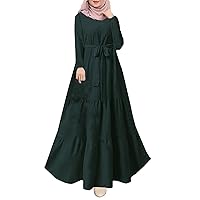 Kaftan Dresses for Women Floral Print Long Robe Ramadan Abaya Maxi Dress Long Sleeve Muslim Eid Outfits