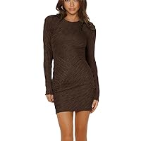 Women's Crew Neck Ribbed Long Sleeve Dress Slim Fit Bodycon Mini Dresses Club Cocktail Night Out Dress