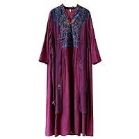 Autumn Women Dress Embroidery Loose Sleeve Long Jacquard Weave Silk Linen Robe Designer Women Clothes