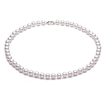 JYX Pearl Necklace Classic 7-8mm Round White Cultured Freshwater Pearl Necklace for Women 18