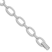 5.25mm 925 Sterling Silver Rhodium Plated CZ Cubic Zirconia Simulated Diamond Oval Link Bracelet 7.5 Inch Jewelry Gifts for Women