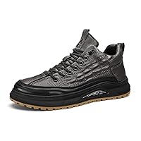 Men's Leather High-Top Casual Shoes Crocodile Pattern Fashion Sneakers Lightweight Waterproof Slip Sports Shoes