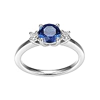 Amazon Essentials Platinum Over Sterling Silver 1/8th Carat Total Weight Lab Grown Diamond and Created Blue Sapphire Three Stone Ring, Size 7 (previously Amazon Collection)