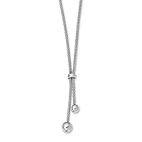 925 Sterling Silver Rhodium Plated Sparkle Cut With 1.5inch Ext. 2 bead Y necklace 15.5 Inch Measures 0.33mm Wide Jewelry for Women