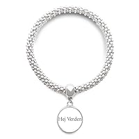Hello World Danish Sliver Bracelet Pendant Jewelry Chain Adjustable Bangle