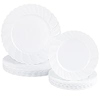 Party Plastic Plates – White Scalloped Design - Round - 32 Count- Elegant Premium Durable Combo Pack for Versatile Celebrations (7.5”, 10.25”) 16 of Each Size