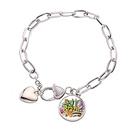 Soccer Oscar Niemeyer Brazil Graffiti Heart Chain Bracelet Jewelry Charm Fashion