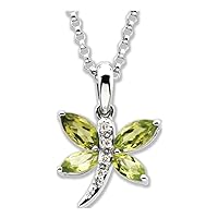 14k White Gold Peridot And Diamond Necklace 6x3 5x2.5/.02ct Jewelry for Women