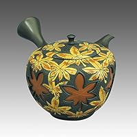 Tokoname Kyusu teapot - SHUNEN - Openwork Maple 280cc/ml - ceramic fine mesh with wooden box [Standard ship by EMS: with Tracking & Insurance]
