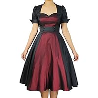 XS, SM, MD, LG, XL, XXL - Dark Princess - Burgundy Black 40s 50s Satin Contrast Swing Retro Dress