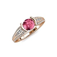 Pink Tourmaline & Natural Diamond (SI2-I1, G-H) Engagement Ring 1.45 ctw 14K Rose Gold