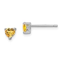 925 Sterling Silver 4mm Love Heart Citrine Post Earrings Measures 4.5x4.5mm Wide Jewelry Gifts for Women