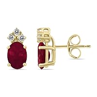 6x4MM Oval Shape Natural Gemstone And Three Stone Diamond Earrings in 14K White Gold and 14K Yellow Gold (Available in Garnet, Ruby, Tanzanite, and More)