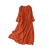 Women Beach Dress Solid A-Line Half Sleeve Shirt Dress Casual Loose Pocket Sundress Holiday Baggy Long Dress
