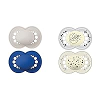 MAM Original Matte Baby Pacifier 2 Count, Night Pacifiers 2 Count - Silicone Nipple, Self Sterilizing Case, Unisex 6-16+ Months (Pack of 1)
