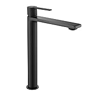 Tall Bathroom Faucet for Vessel Sink Lead-Free Brass Single Handle Bathroom Faucet Single Hole Lavatory Faucets Tool Free Installation (Black)