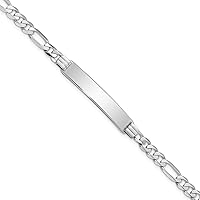 Jewels By Lux Engravable Personalized Custom 14K White Gold Figaro Link ID Bracelet For Men or Women Length 7 inches Width 7 mm With Lobster Claw Clasp