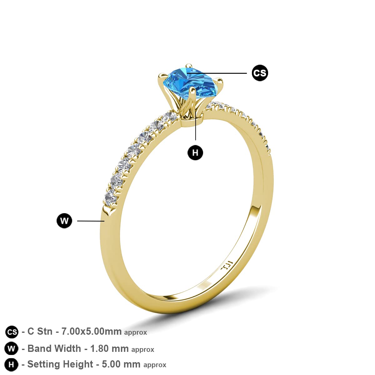Pear Cut Blue Topaz & Round Diamond 1 1/5 ctw Tiger Claw Set Four Prong Women Engagement Ring 14K Gold