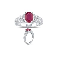 0.10 Cts Diamond & 1.50 Cts AA Ruby Ring in 14K White Gold