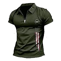Short Sleeve Military Tactical Tees Men's American Flag Polo Shirt Beach Holiday 3D Digital Zipper Short Sleeve