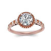 Choose Your Gemstone Pave Halo Vintage Engagement Ring Rose gold plated Round Shape stone Handmade Wedding Promise Ring Gift for Girls & Women US Size 4 to 12