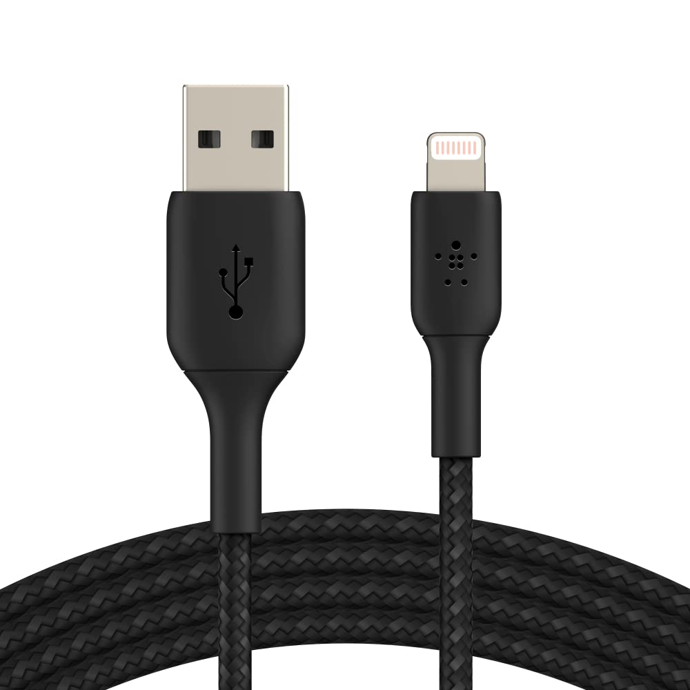 Belkin BoostCharge Braided Lightning Cable - 6.6ft/2M - MFi Certified Apple iPhone Charger USB to Lightning Cable 6ft - iPhone Cable - iPhone Charger Cable - Apple Charger - USB Phone Charger - Black