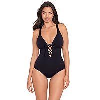 Skinny Dippers Women's Swimwear Peach Soft Cup Lace Up Plunge Neckline One Piece Swimsuit