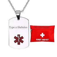 Type 1 2 Diabetes Necklace,Customize Stainless Steel Medical Alert Diabetic Awareness ID Pendant,Personalied Identification Jewelry for Men Women Kids