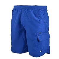 Big and Tall Solid Cargo Swim Trunks to 8X in Blue and Black with Extra Zipper Pocket