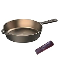 10.25 Inch Smooth Pre-Seasoned Round Cast Iron Skillet with Cover, Frying Pan with Long Handle - Use in th Oven, Over a Campfire Fire or on the Stovetop, Induction, Grill, Bronze