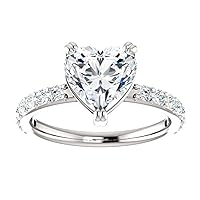 Siyaa Gems 3.50 CT Heart Diamond Moissanite Engagement Ring Wedding Ring Band Vintage Solitaire Halo Hidden Prong Silver Jewelry Anniversary Promise Ring Gift