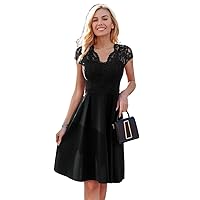 Women's Dresses Contrast Floral Lace Panel Flared Hem Cocktail Party Swing Dress Dress for Women