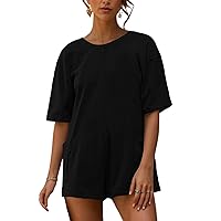AnotherChill Womens Athletic Romper With Pockets Workout Tee Rompers Backless Oversized Onesie Casual Activewear