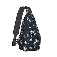 Jellyfish Pattern Print Crossbody Backpack Shoulder Bag Cross Chest Bag For Travel, Hiking Gym Tactical Use