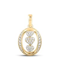 The Diamond Deal 10kt Yellow Gold Womens Round Diamond Triple Heart Pendant 1/4 Cttw