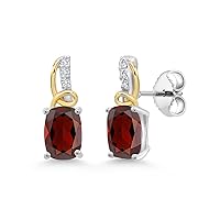 Gem Stone King 925 Silver and 10K Yellow Gold Red Garnet and White Moissanite Stud Earrings For Women (2.45 Cttw, Gemstone January Birthstone, Cushion 7X5MM)