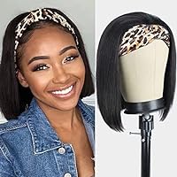 Bob Straight Headband Wig Human Hair for Black Women Natural Color Short Wigs Headband Wigs For Black Women Straight Human Hair None Lace Front Glueless Wigs 10inch …