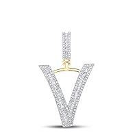 10kt Yellow Gold Mens Baguette Diamond Initial V Letter Charm Pendant 3/4 Cttw