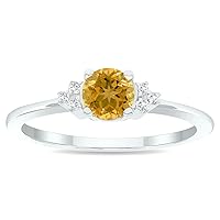 Women's Citrine and Diamond Half Moon Ring in 10K White Gold
