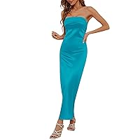 Strapless Dress for Women 2024 Solid Color Sexy Fashion Slim Fit Prom Dress Sleeveless Pencil Maxi Dresses