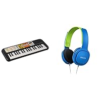 Yamaha PSS-F30 Mini Keyboard, Black & Philips SHK2000BL/00 Over Ear Children's Headphones, Coloured LED Lights, 85dB Volume Limiting, Noise Isolating, with Soft Ear Pads (Blue)