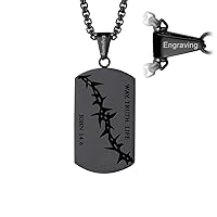 FaithHeart Engraving Jesus Thorns John 14:6 Pendant Necklace, Black Gun Plated Christian Crown of Thorns Necklace for Men Women, Blessings Gift Customize Available (Send Gift Box)