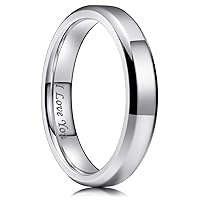 King Will 2mm/3mm/4mm/5mm/6mm/7mm/8mm Stainless Steel Ring Black/Silver Plated Matte Finish&Polished Beveled Edge with Laser Etched I Love You