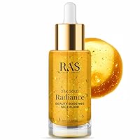 24K Gold Radiance Beauty Boosting Face Elixir, Face Serum with Organic Blend of Rosehip, Saffron and Olive Oil for Glowing Skin, Pre-Makeup Primer, Golden Glow |0.20 Fl Oz - RAS LUXURY OILS