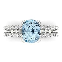 3.6 ct Cushion Cut Solitaire W/Accent Natural Sky Blue Topaz Anniversary Promise Engagement ring Solid 18K White Gold