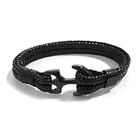 Unisex Titanium Steel Anchor Bracelet Braided Faux Leather Rope Wrist Band for Men and Women